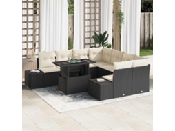 Vidaxl Conjunto De Sofá De Jardim 9 Unid. Preto E Creme Vime Pe