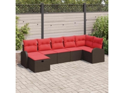 Vidaxl Conjunto De Sofá De Jardim 7 Unid. Castanho Vime Pe