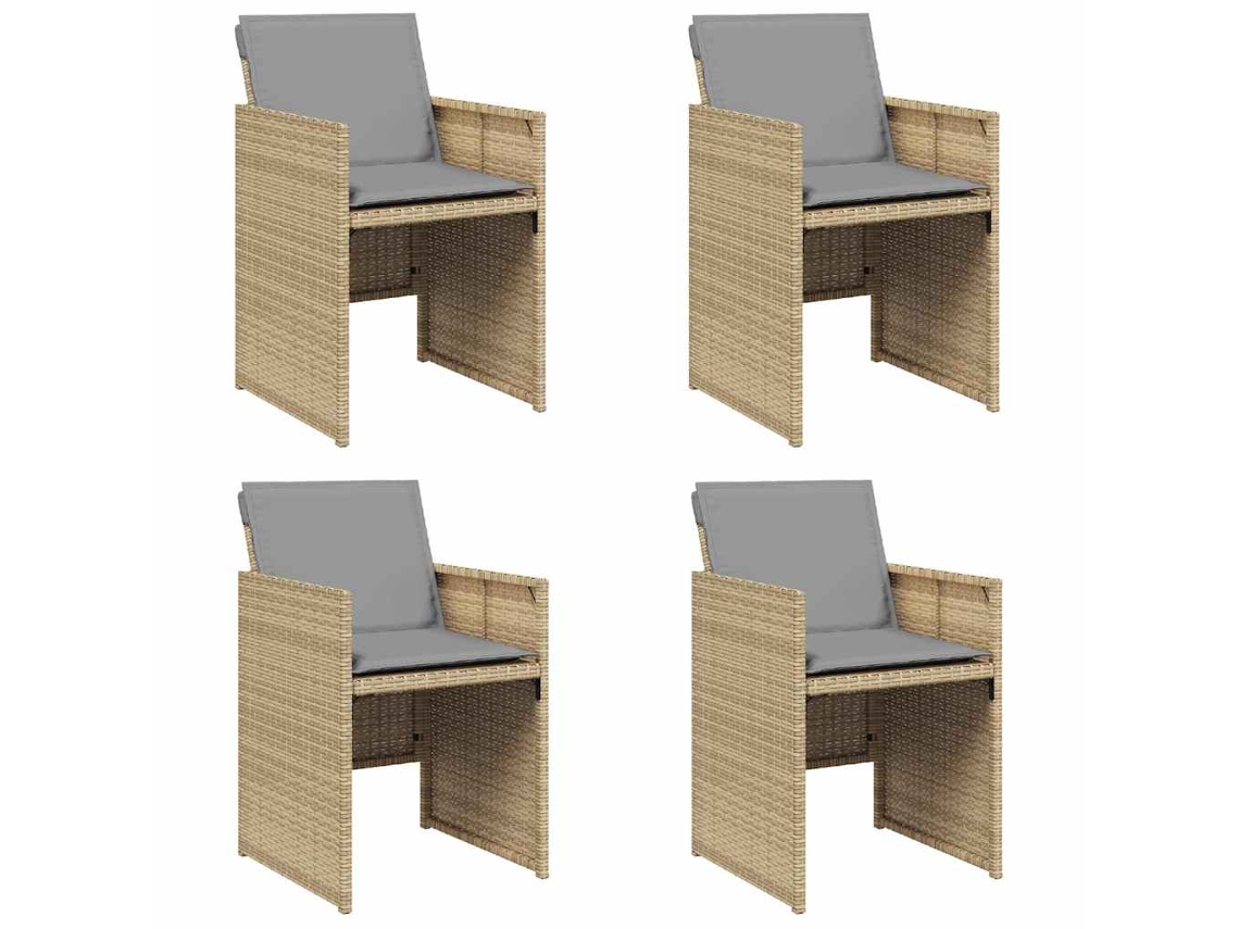 Conjunto de 4 Cadeiras de Jardim com Vime Pe Bege Misturado Almofadões MAISON EXCLUSIVE