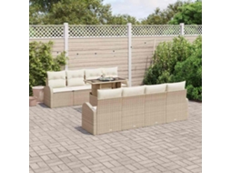 Vidaxl Conjunto De Sofá De Jardim 9 Unid. Bege Vime Pe