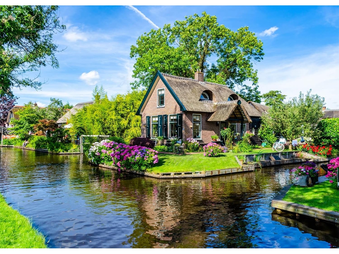 Quebra-cabeças Para Adultos, 1000 Peças, Giethoorn Village Interlock, Letra Perfeita No Verso, Sem Poeira (azul)