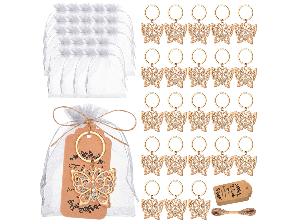 Laxiscreed Chaveiros Borboleta Dourados Para Casamento E Baby Shower, Pack De 24 Unidades