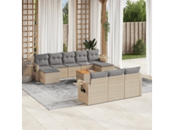 Vidaxl 11 Pcs Conj. Sofás Jardim C/ Almofadões Vime Pe Bege Misturado