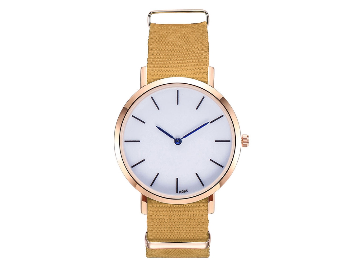 Relógio masculino de quartzo com pulseira de nylon, mostrador azul e padrão de escala (amarelo).