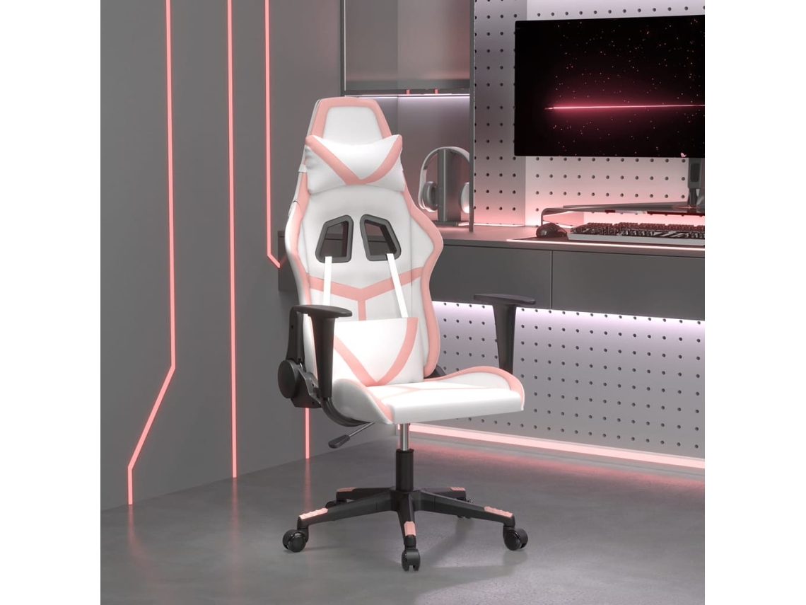 Vidaxl Cadeira Gaming Couro Artificial Branco E Rosa