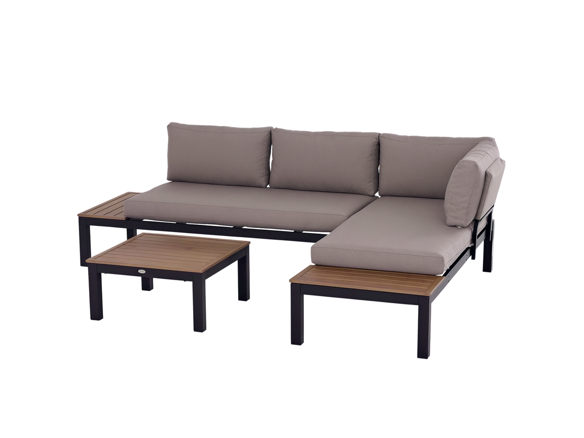 Conjunto de Móveis de Jardim 3 Pessoas, Mesa Lateral, Sofá com Almofadas, Alumínio (164x74x69 Cm)