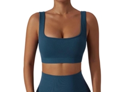 Top de Tirantes Ribbed Simples com Sutiã Esportivo Crop Top para Mulheres Moda Casual Ativa Azul Marinho