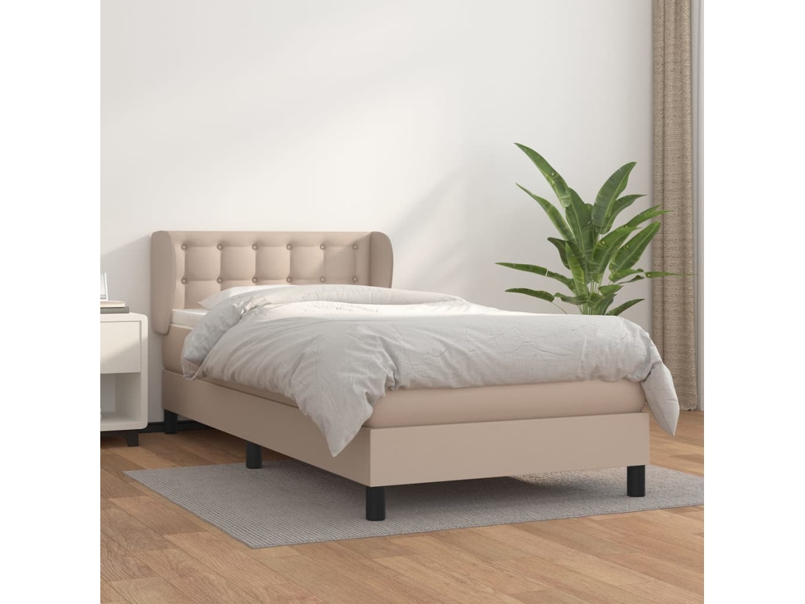 Vidaxl Cama Com Molas/colchão 90x200 Cm Couro Artificial Cappuccino