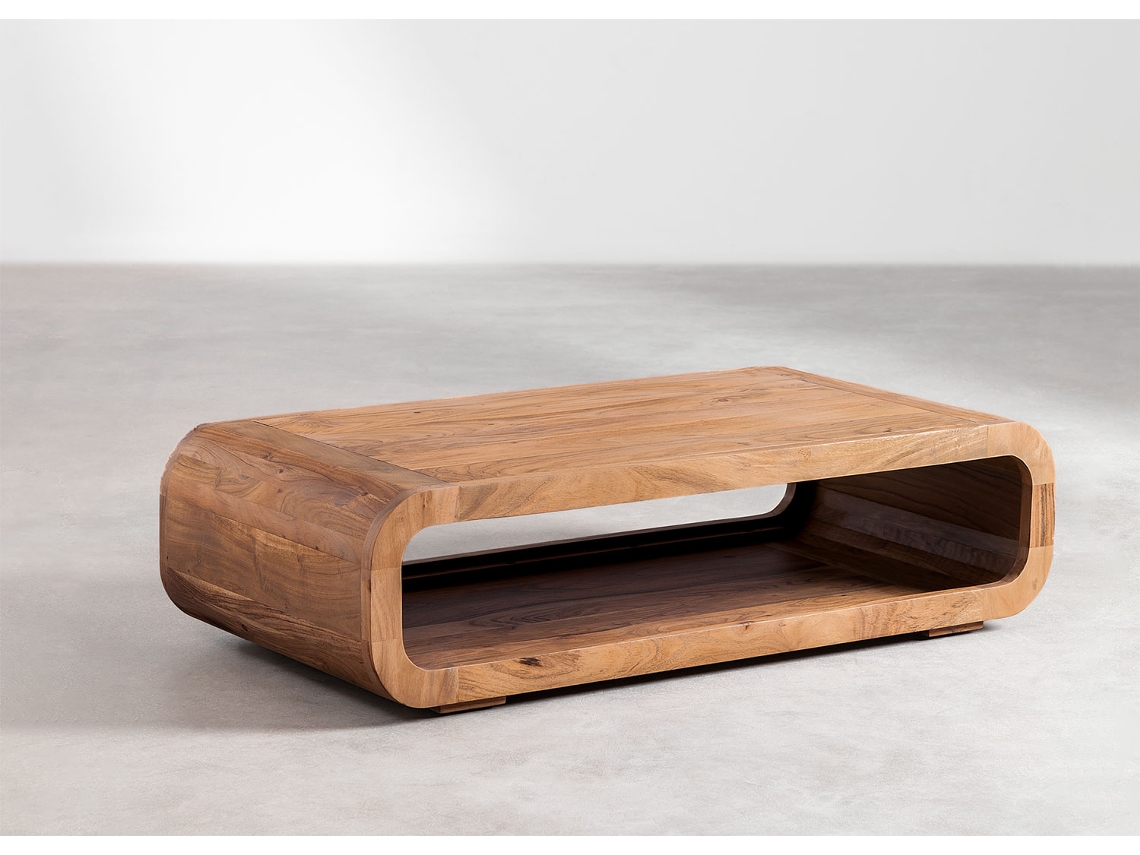 Sklum Rectangular Coffee Table 120x60 Cm In Vacry Wood Mdf + Folha De Acácia         Castanho Acácia