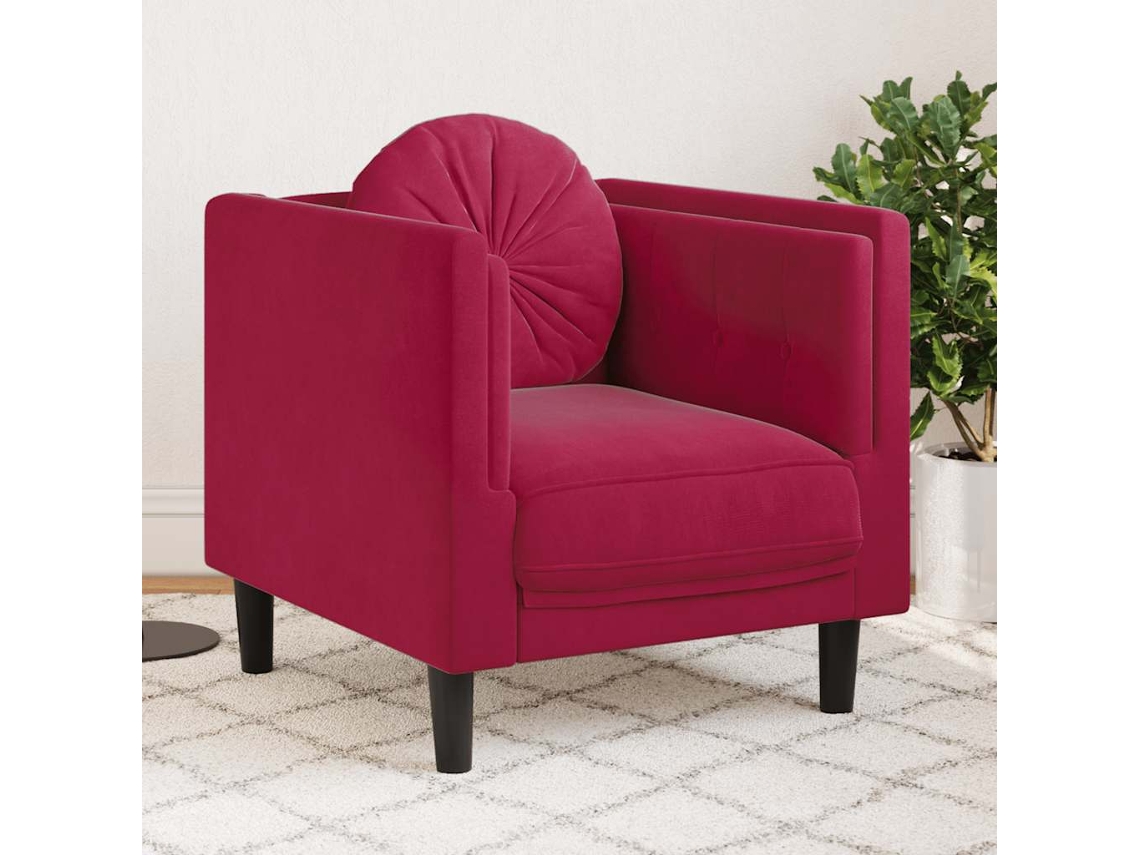 Vidaxl Poltrona Com Almofadão Veludo Vermelho Tinto