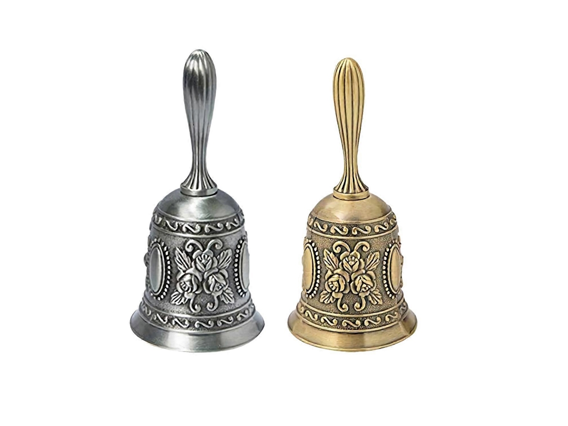 2x Mão, Anel de Tom de Metal Alarme de Mão Serviço de Chamada de Mesa Jogo de Jantar de Chá, Prata Ouro Sygo