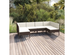 Conjunto 6 Peças Lounge Jardim C/ Almofadões Vime Pe Castanho Dkd Home Decor