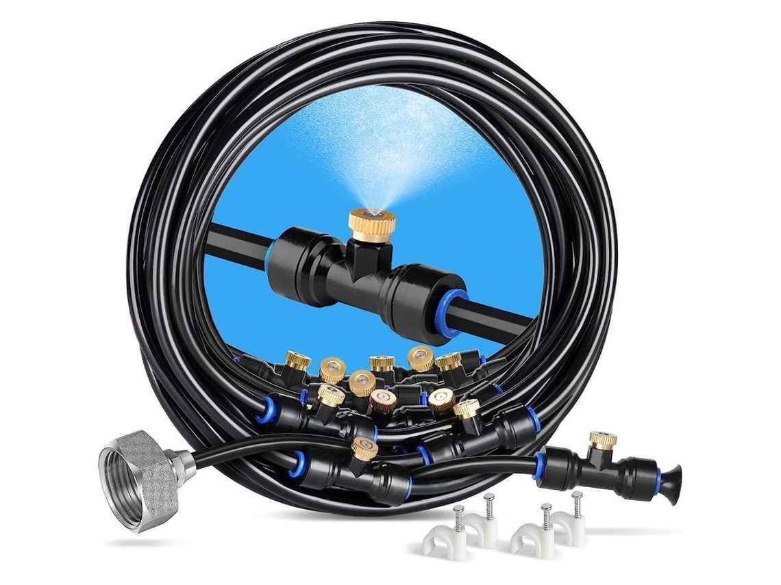 Nebulizador LINJOU para exteriores, 18m, com 20 bicos + 6 extras, adaptador de latão