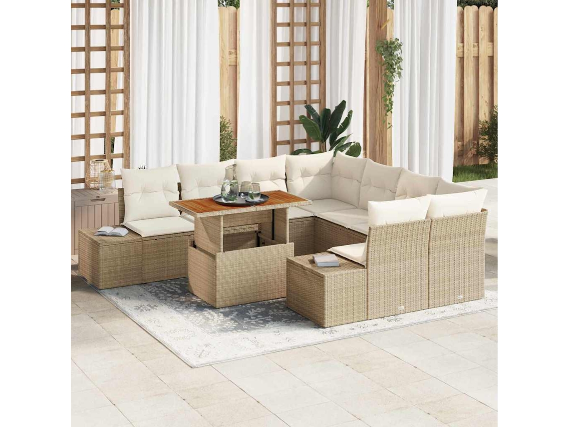 Vidaxl Conjunto De Sofá De Jardim 9 Unid. Bege Rattan Sintético