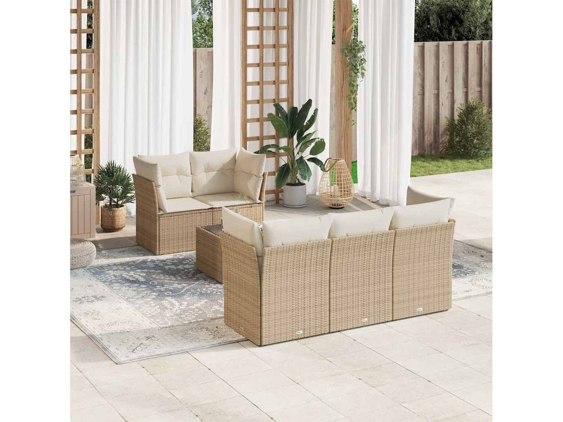Vidaxl 6 Pcs Conjunto De Sofás P/ Jardim Com Almofadões Vime Pe Bege