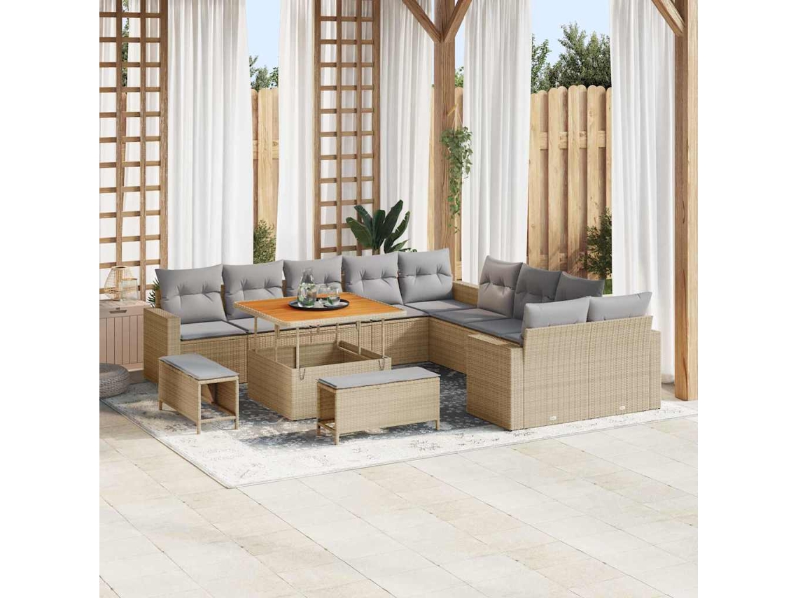 Vidaxl Conjunto De Sofá De Jardim 13 Unid. Bege Vime Pe