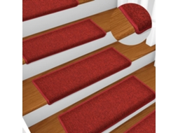 Vidaxl Tapetes De Escada 15 Peças 65x21x4 Cm Vermelhos Com Borda Retangular