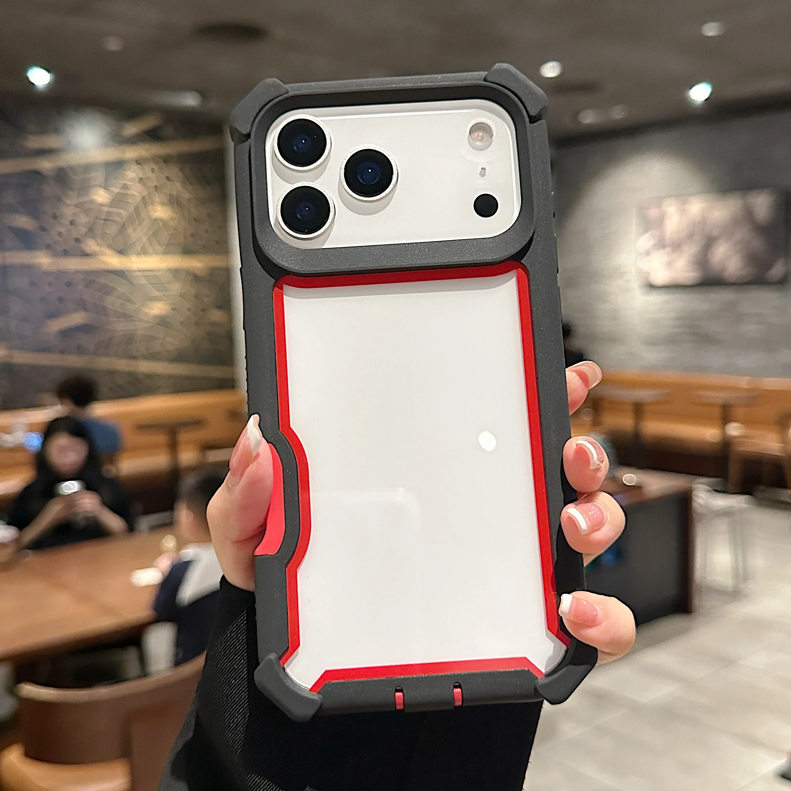 Capa Transparente, Espessa E Resistente A Impactos (preto/vermelho 15plus) Para Celular, Proteção Contra Quedas.