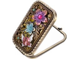 Espelho dobrável vintage Maquiagem em metal e vidro, leve e portátil, ideal para viagens.