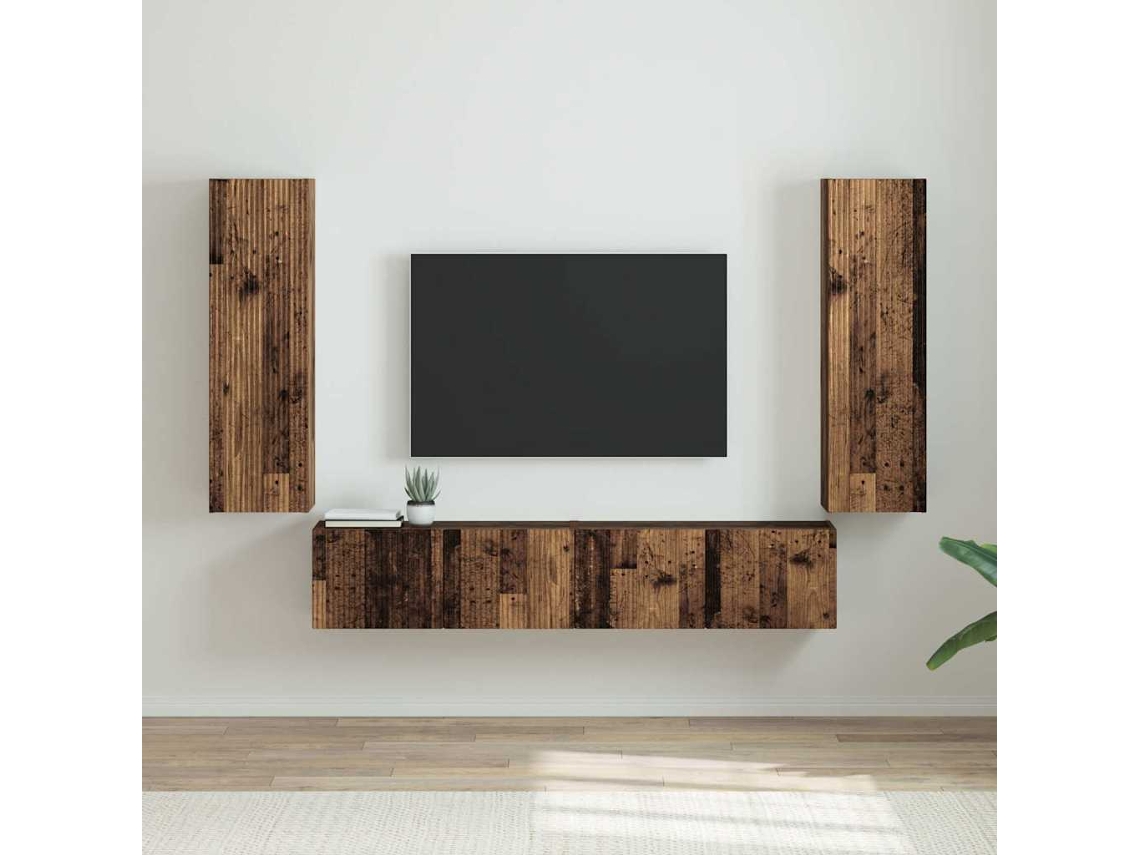 Vidaxl Armário De Tv De Parede 2 Unid. Madeira Antiga