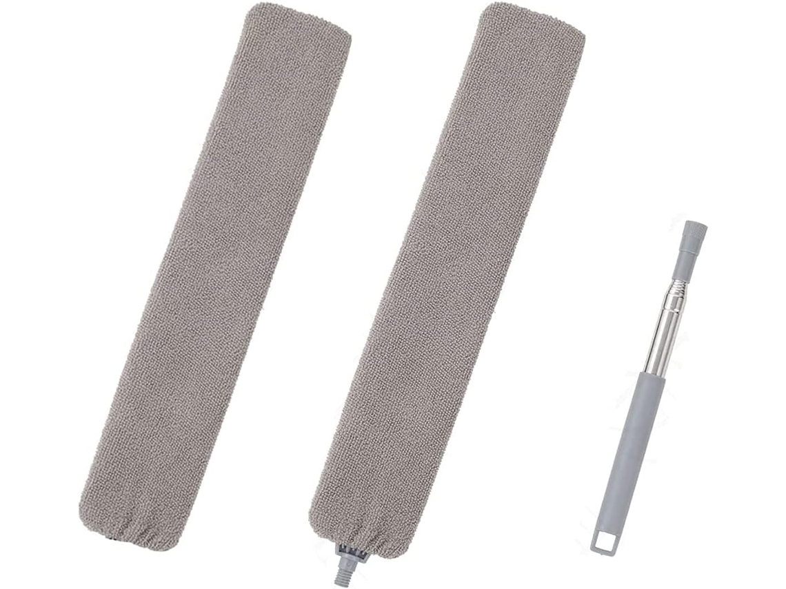 Plumero Retráctil Con Mango Telescópico De Acero Inoxidable - Plumero Plano De Microfibra Lavable - 140 Cm