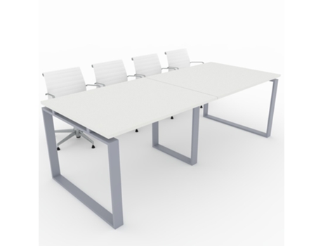 Mesa de Reunião de Casa e de Escritório Estrutura Fechada Cor Cinzento Prateado Tampo de Mesa Melamina Cor Branca 240X100 Fabricada em Espanha OFICIT