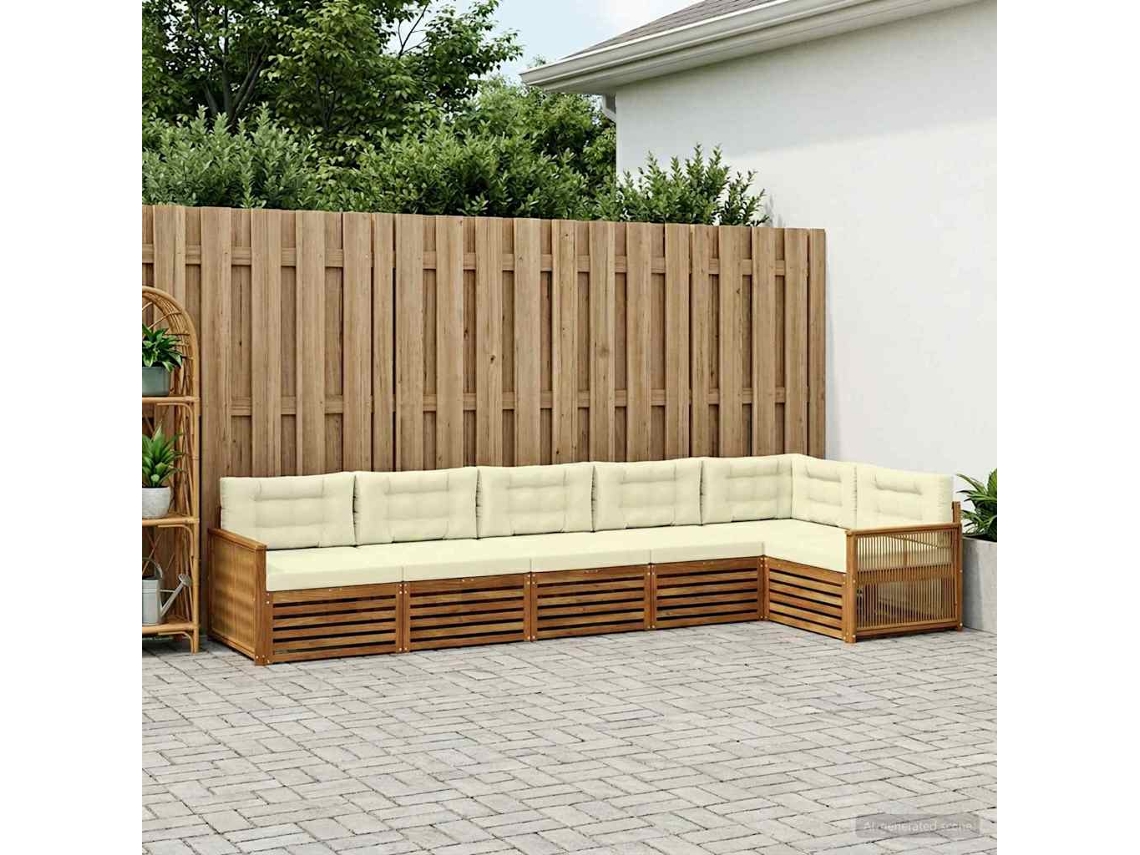 Vidaxl Conjunto De Sofás Para Exterior 6 Unid. Natural E Creme