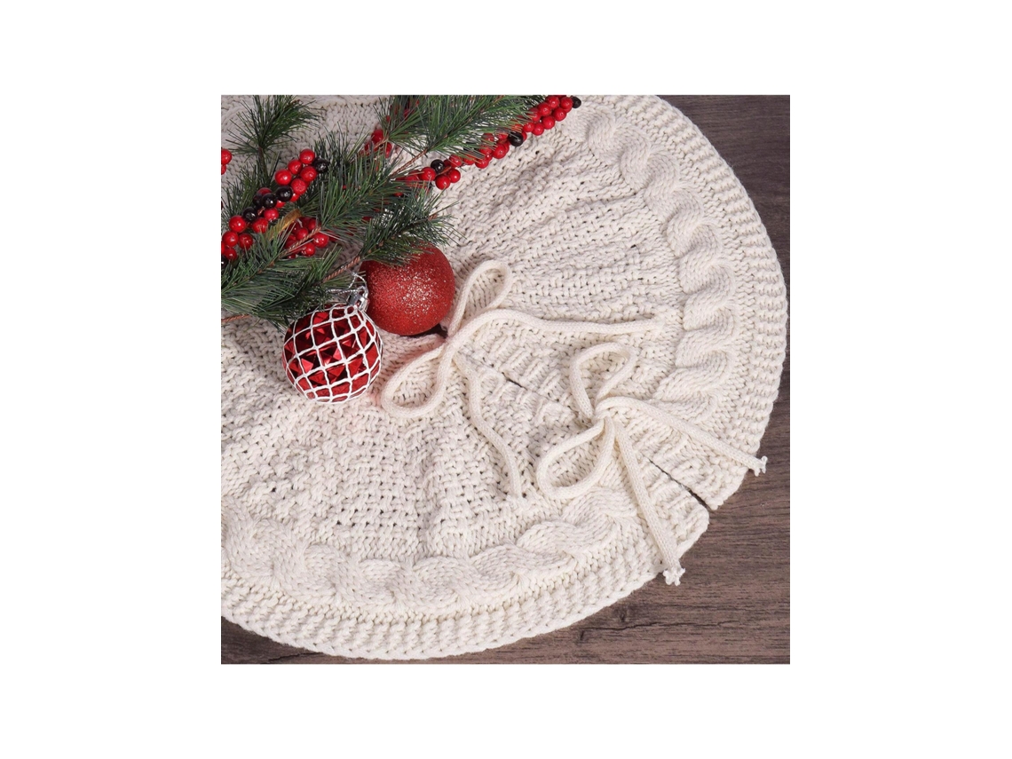 Saia De Árvore De Natal De Tricô, Branco E Vermelho, Avental De Ambiente Natalino, Pequenos Adereços Para Árvore Igvtrade (diâmetro 46cm/18 Polegadas)