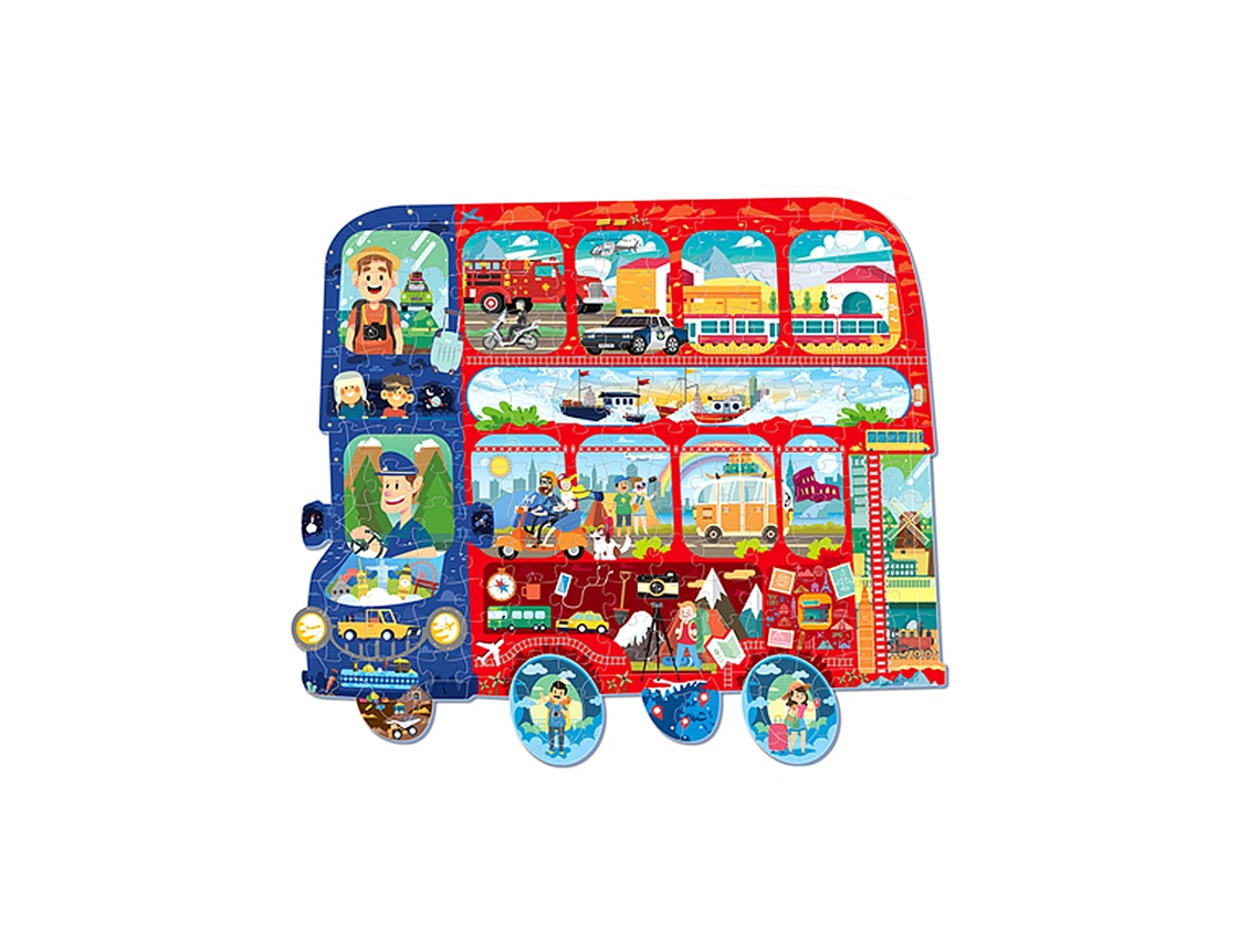 Quebra-cabeça De Papelão Com 128 Peças, Desenho De Ônibus, 49x1x42cm, Feito De Papelão Resistente.