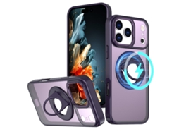 Capa Transparente Roxa Para Iphone 17 Pro Com Suporte Giratório Magsafe