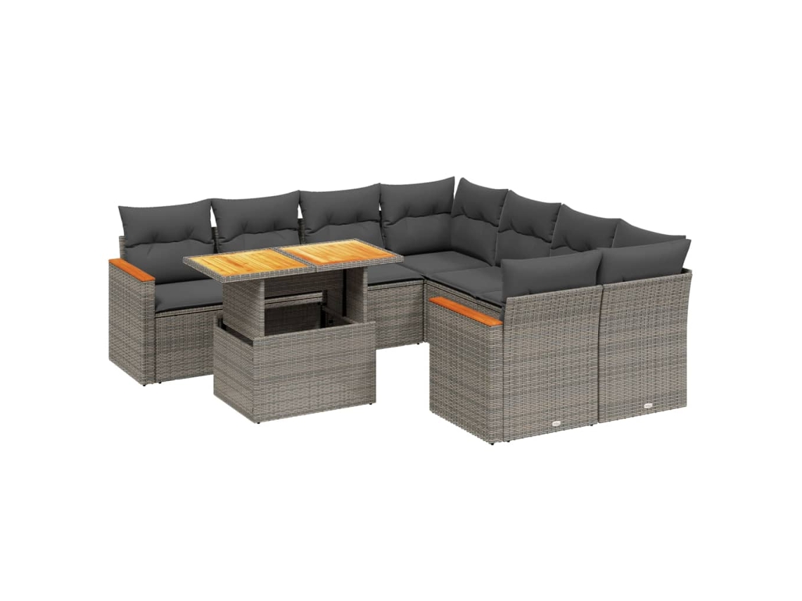 Conjunto de 9 Sofás para Jardim com Almofadões Vime Pe Cinzento MAISON EXCLUSIVE (90x200 cm)