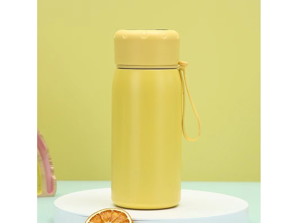 Garrafa Térmica Amarela Vibrante Inox Alimentício, Grande Capacidade, Com Adesivo 3d Termométrico Ideal Para Estudantes Sfushos