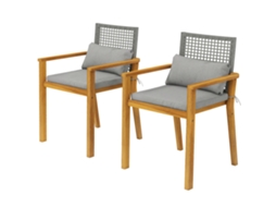 Conjunto 2 Cadeiras Acácia Com Almofadas Decorativas, Natural