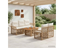 Vidaxl Conjunto De Sofá De Jardim 6 Unid. Natural E Branco Creme