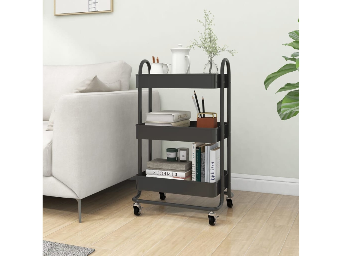 Vidaxl Carrinho Com 3 Prateleiras 46x34x79 Cm Aço Antracite