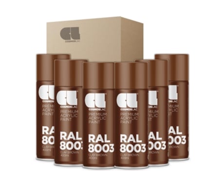 6 X Spray Acrílico Brilhante Premium Ral Cosmos Lac 400 Ml (Ral 8003 Castanho Argila)