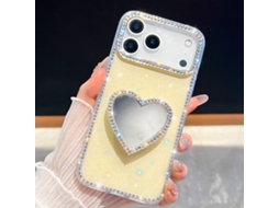 Capa Para Iphone 17 Pro Com Espelho Com Glitter De Diamante E Suporte Em Formato De Coração.