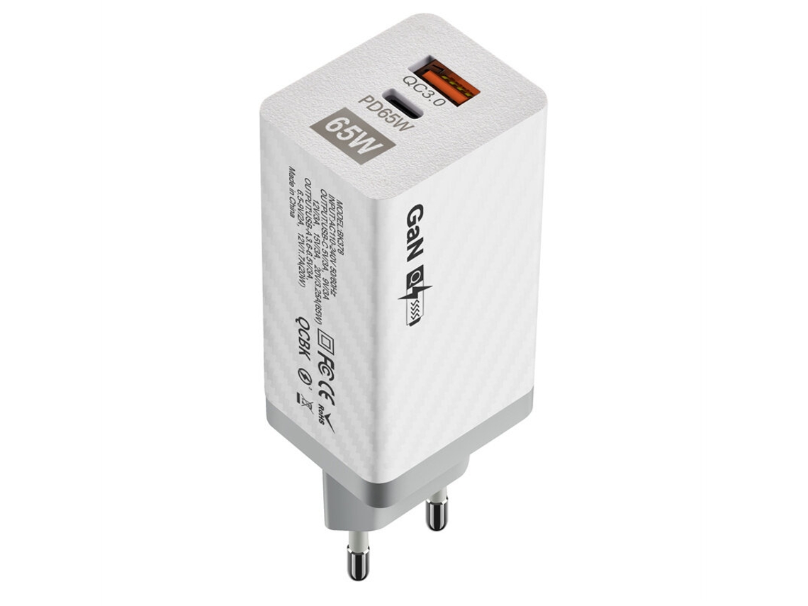 Gan Tech Carregador De Parede Uslion Pd65w Com 2 Portas Usb Pd, Usb-c Usb-a, Carregamento Rápido Qc3.0