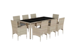 Conjunto de 9 Jantar Jardim com Almofadões Vime Pe/vidro Cinza Claro MAISON EXCLUSIVE