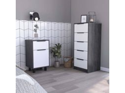 Conjunto de Mesa de Cabeceira e Cómoda TUHOME Kaia (Cinzento e Branco - Aglomerado - 107x45x41.3 cm)