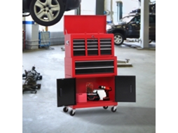 Carrinho Metálico Vermelho 2 Em 1, 61,6x33x108 Cm Com Caixa Superior E Armário Inferior Para Ferramentas