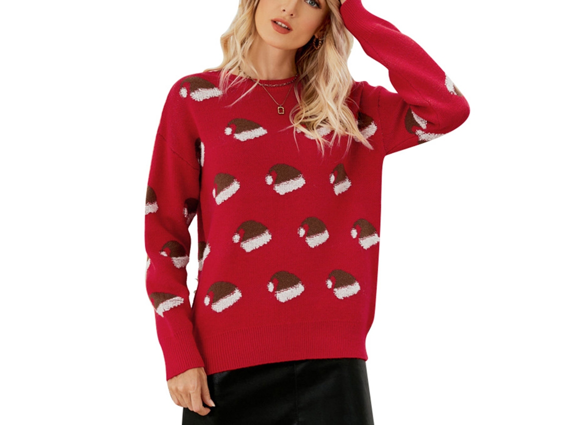Laxiscreed Blusão De Natal Feminino De Lã Vermelho Com Ombros Caídos, Tamanho S, Perfeito Para Inverno