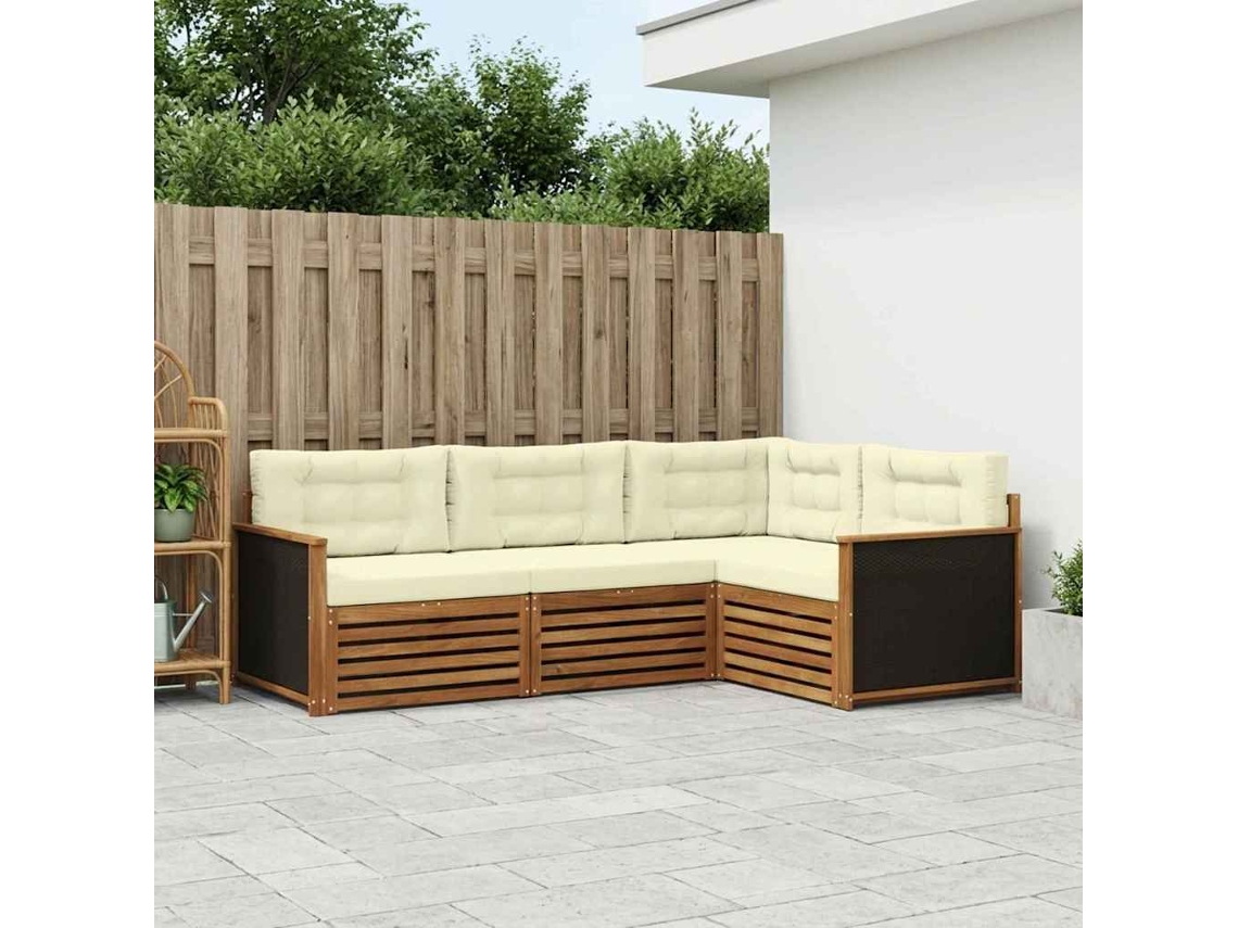 Vidaxl Conjunto De Sofás Para Exterior 4 Pcs Natural E Creme