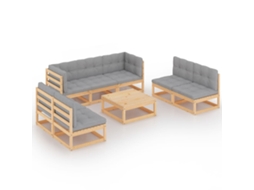 Conjunto 8 lounge de jardim com almofadões VIDAXL pinho maciço
