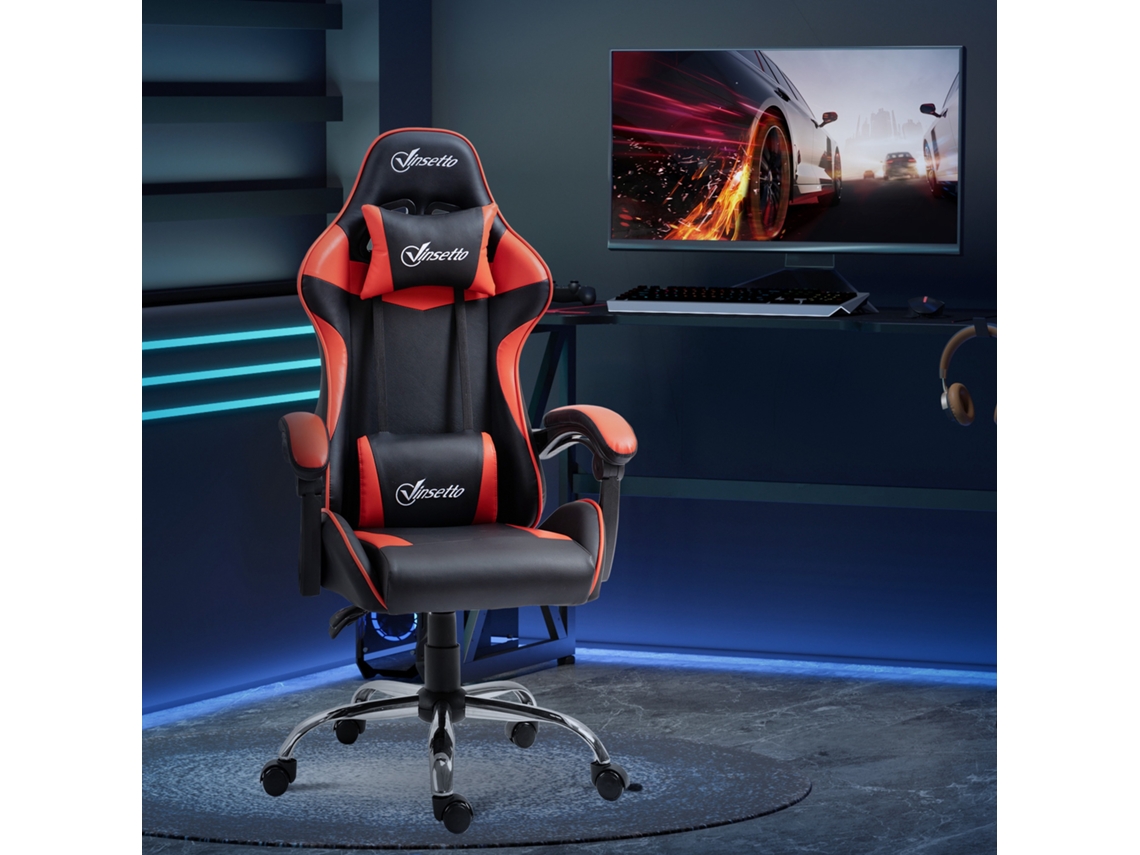 Cadeira Gaming Ergonômica Para Videojogos Reclinável Com Altura Regulável Apoio P/ A Cabeça E Almofada Lombar 63x67x119-127cm Vermelho E Preto