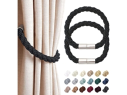 2026 ataduras de Cortinas Magnéticas de Tejido Artesanal, Gancho de Cortina Sin Perforar, 2 Piezas, Negro