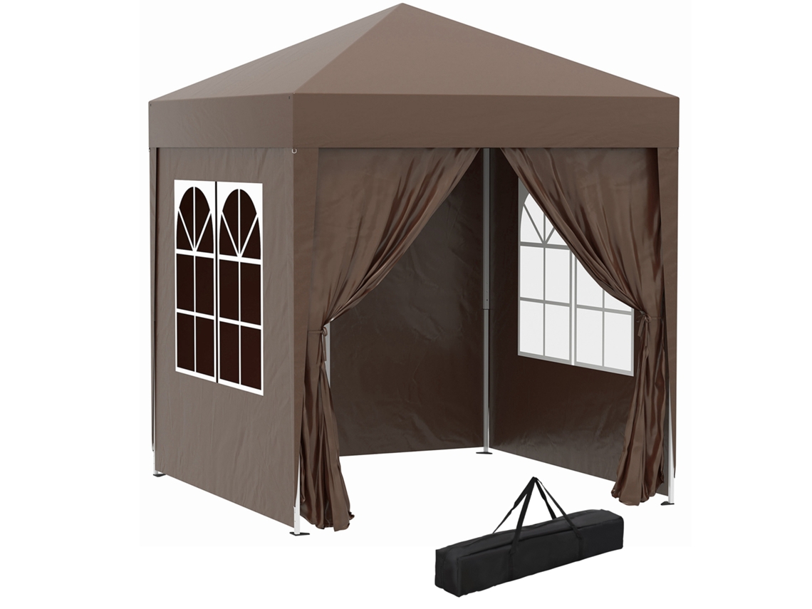 Gazebo Dobrável de 2x2 M com 4 Paredes Removíveis e Bolsa de Transporte, Feito de Metal e Poliéster, Marrom. E TOWN COMMERCE GMBH