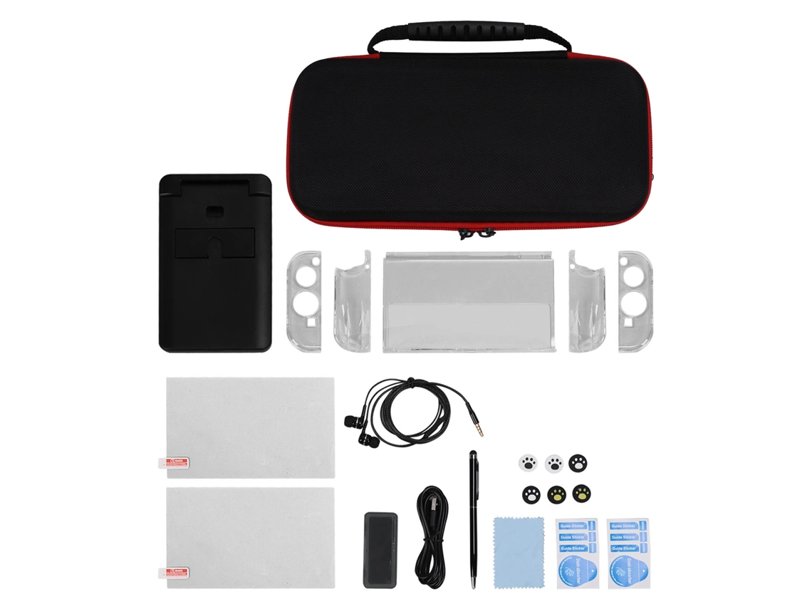 Ats kit de Acessórios para Console de Jogos com Capa de Transporte para Controle Switch Preto