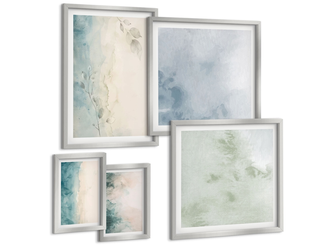 Conjunto De Pinturas Aquarelas Derramadas Tela Minimalismo Espelharte (5 Peças)