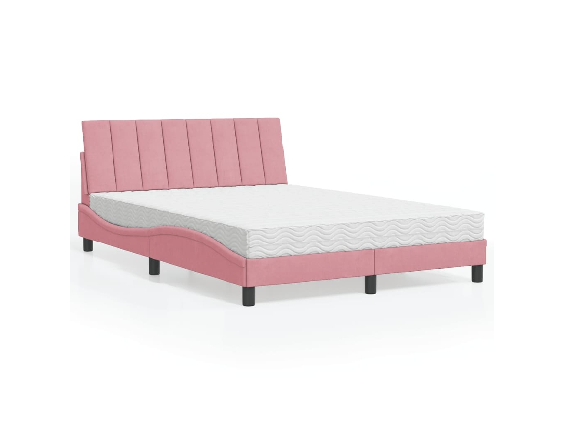 Vidaxl Cama Com Colchão Hanko 140x200 Cm Veludo Rosa